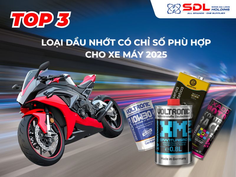 Một chiếc xe máy màu đỏ và một vài lon dầu với các chỉ số chất lượng